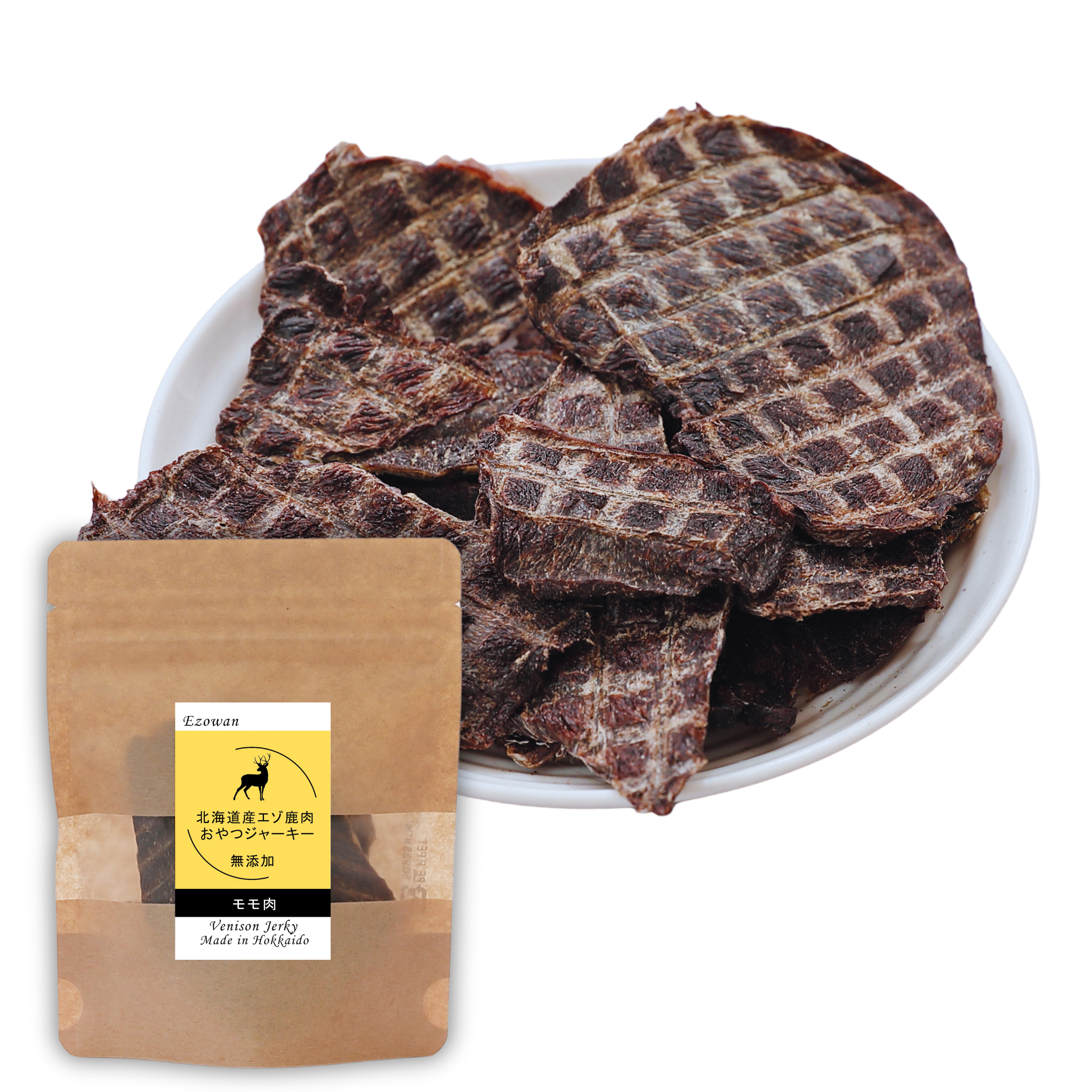エゾシカモモジャーキー 25g 犬用おやつの鹿肉ジャーキーならEZOWAN