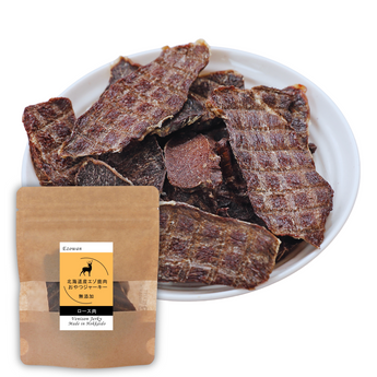 エゾシカロースジャーキー 25g 犬用おやつの鹿肉ジャーキーならEZOWAN